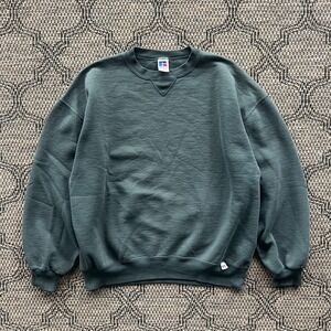 Vintage Russell Athletic Sweatshirt Mens XL Green USA Crewneck Blank Raglan